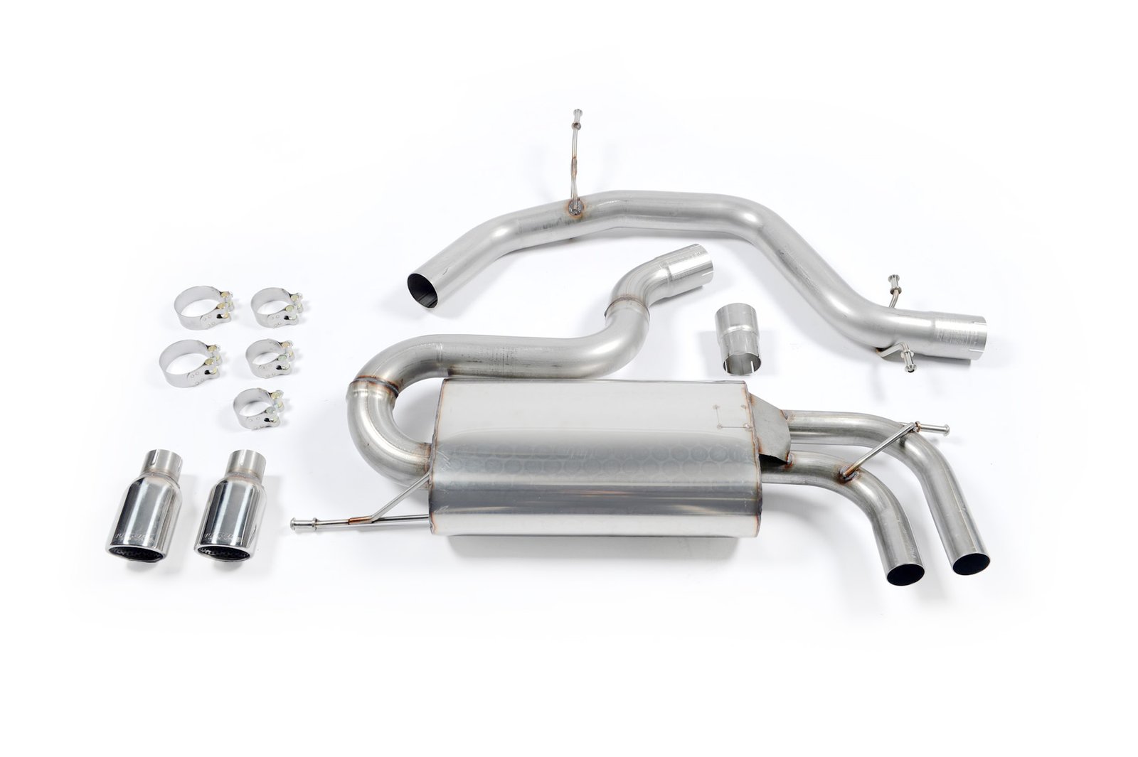 Audi A3/Seat Cupra + Leon/VW Golf MK5 GTI 2.0T – Escape cat-back no resonado (sonido más intenso) con salidas pulidas con salidas dobles pulidas