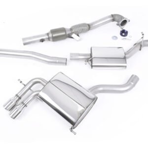 Audi A3 2.0T FSI Quattro – escape turbo-back resonado (sonido más discreto) con catalizador deportivo de alto flujo con salidas pulidas