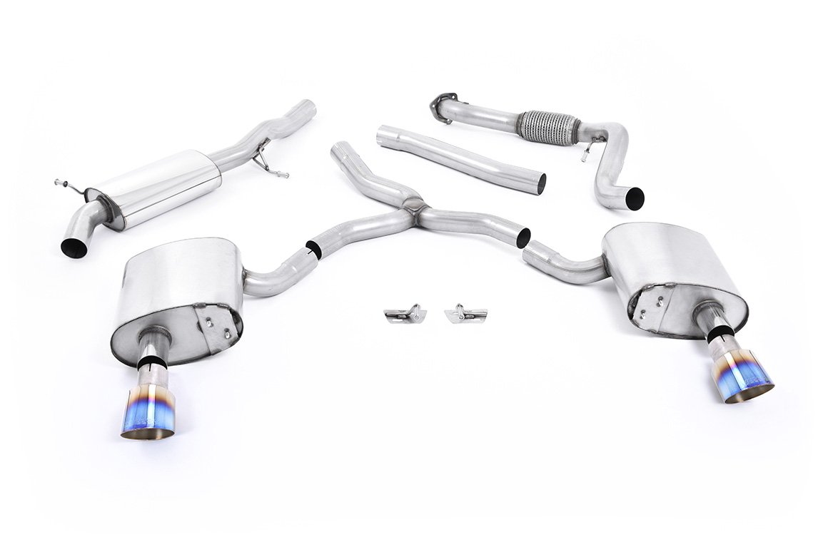 Audi A4 2.0 B9 Quattro – Road+ escape cat-back parcialmente resonado con salidas dobles GT-100 de titanio azulado