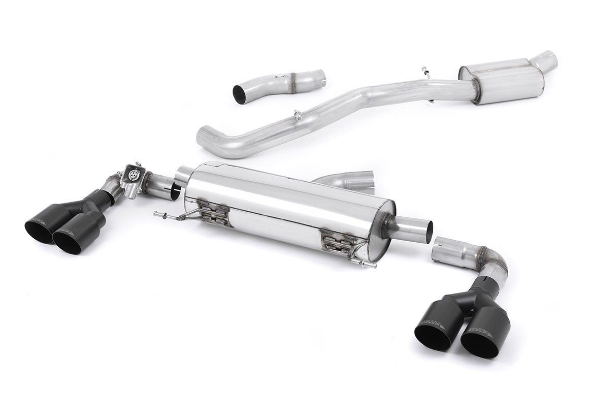Audi S1 – Escape cat-back resonado (sonido más discreto) con salidas cuádruples negras Cerakote redondas