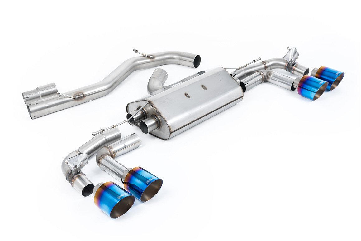 Audi S3 8Y Sportback modelos con GPF – 80 mm Escape cat-back no resonado (sonido más intenso) con salidas de titanio azulado