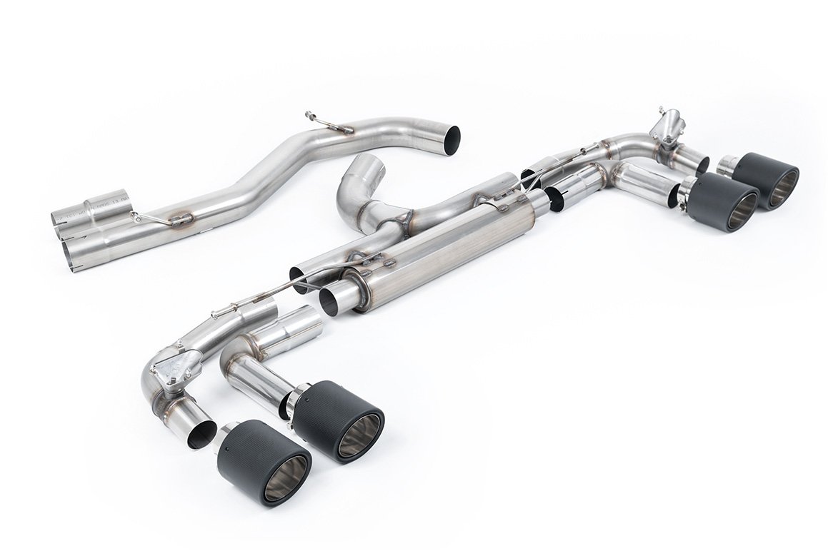 Audi S3 8Y Sportback modelos con GPF – ‘competición’ 80 mm no resonado (máxima intensidad de sonido) escape cat-back con salidas de carbono