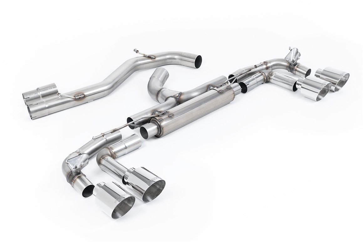 Audi S3 8Y Sportback modelos con GPF – ‘competición’ 80 mm no resonado (máxima intensidad de sonido) escape cat-back con salidas pulidas