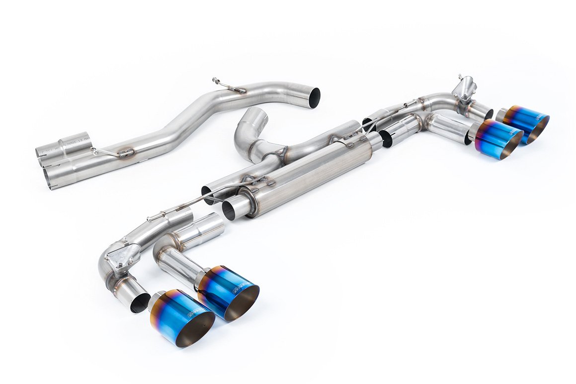 Audi S3 8Y Sportback modelos con GPF – ‘competición’ 80 mm no resonado (máxima intensidad de sonido) escape cat-back con salidas de titanio azulado