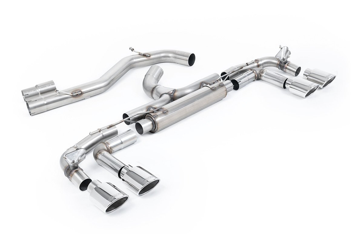 Audi S3 8Y Sportback modelos con GPF – ‘competición’ 80 mm no resonado (máxima intensidad de sonido) escape cat-back con salidas ovaladas pulidas