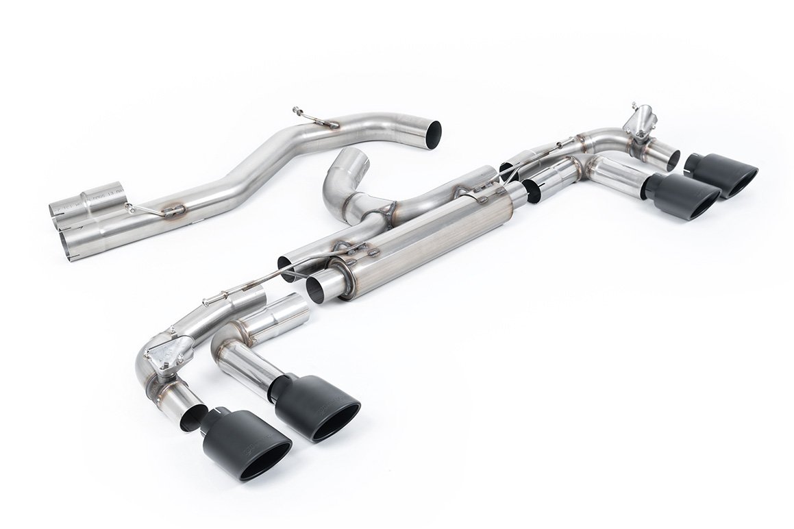 Audi S3 8Y Sportback modelos con GPF – ‘competición’ 80 mm no resonado (máxima intensidad de sonido) escape cat-back con salidas Cerakote ovaladas