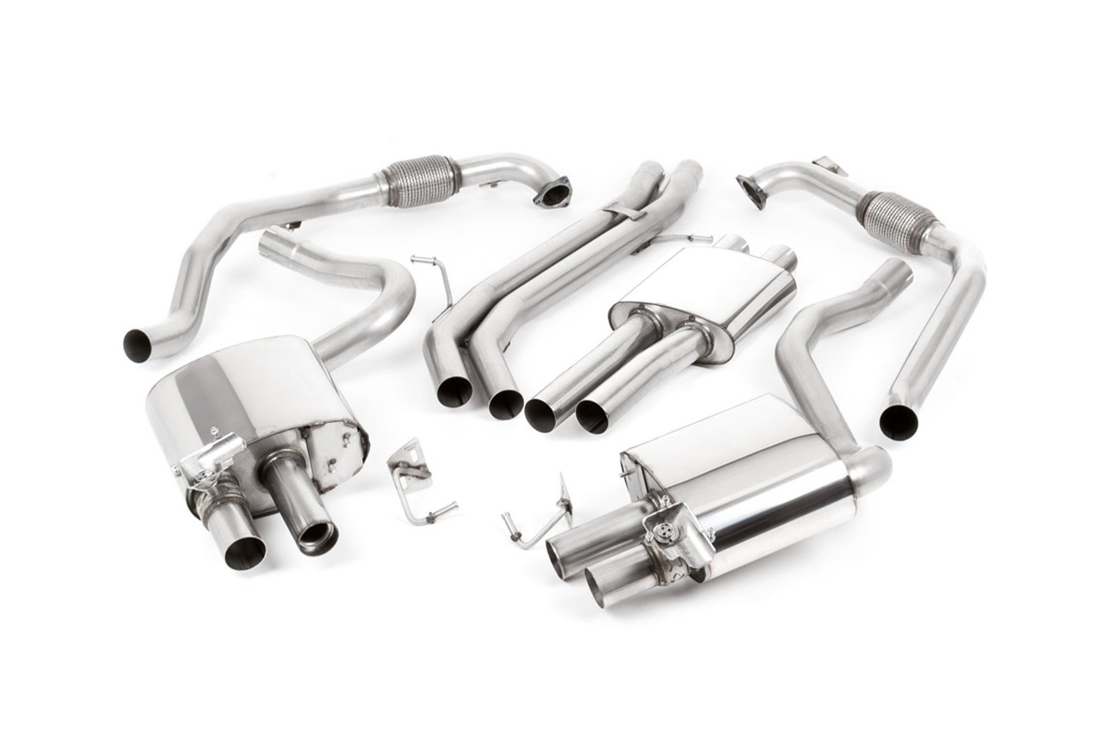 Audi S4/S5 B9 diferencial deportivo sin barras de refuerzo – Escape cat-back resonado (sonido más discreto) con salidas cuádruples GT-100 de titanio azulado