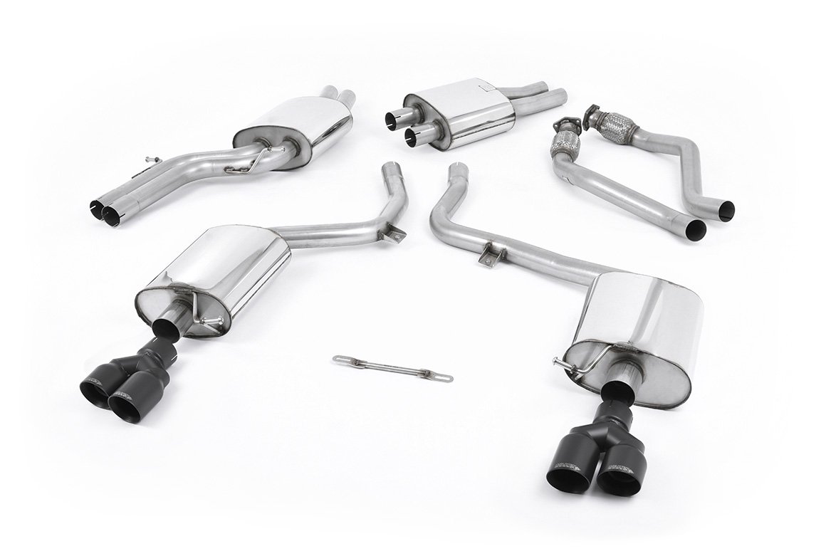 Audi S4 V6/S5 3.0 B8 Sportback – Escape cat-back resonado (sonido más discreto) con salidas cuádruples negras Cerakote