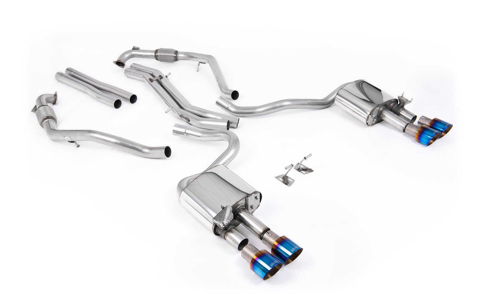 Audi S5 B9 modelos con diferencial deportivo con barras de refuerzo – no resonado cat-back (sonido más intenso) con salidas cuádruples de titanio azulado