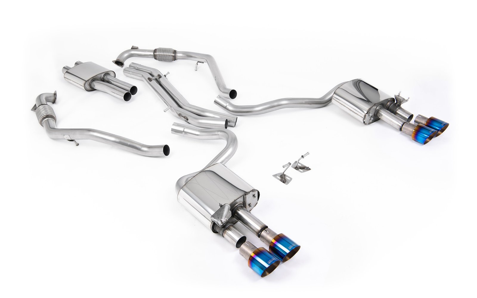 Audi S5 B9 modelos con diferencial deportivo con barras de refuerzo (RHD) – resonado cat-back con salidas cuádruples de titanio azulado