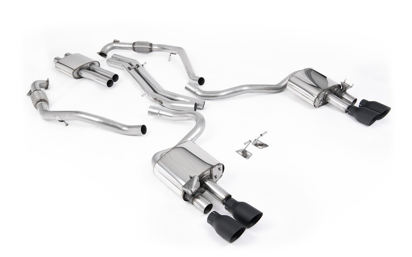 Audi S5 B9 modelos con diferencial deportivo con barras de refuerzo (RHD) – resonado cat-back con salidas cuádruples negras Cerakote