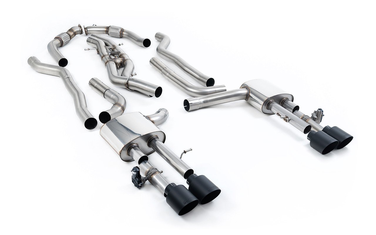 Audi S8 D5 V8 (batalla larga) – escape cat-back no resonado (sonido más intenso) con salidas negras Cerakote