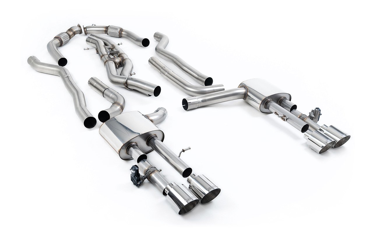 Audi S8 D5 V8 (batalla larga) – escape cat-back no resonado (sonido más intenso) con salidas pulidas