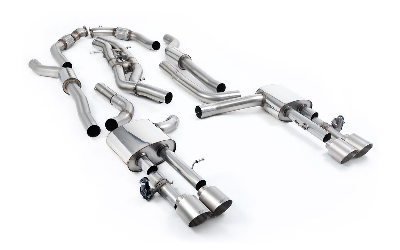 Audi S8 D5 V8 (batalla larga) – escape cat-back resonado (sonido más discreto) con salidas de titanio cepillado