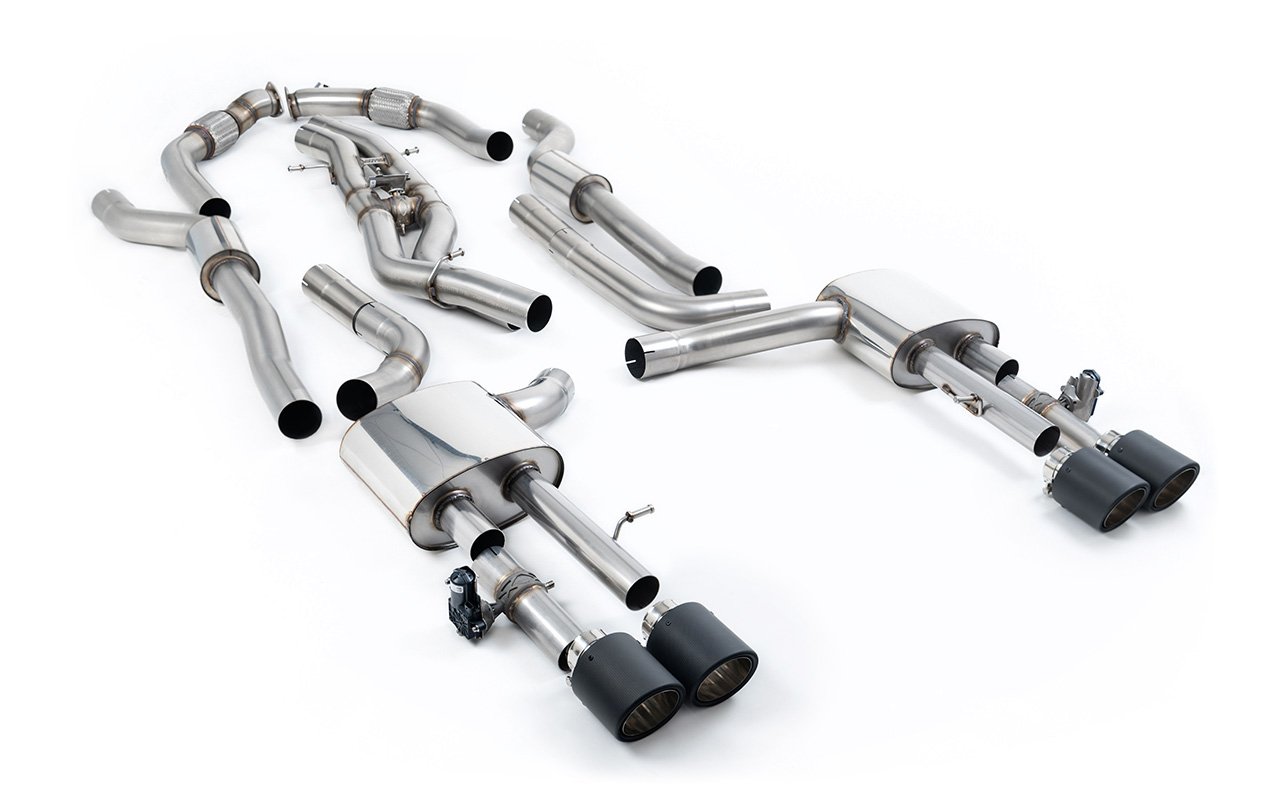Audi S8 D5 V8 (batalla larga) – escape cat-back resonado (sonido más discreto) con salidas JET-115 de carbono