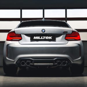 BMW F87 M2 Comp – de igual longitud escape desde OPF/GPF (máxima intensidad de sonido) con salidas cuádruples Jet-90 de fibra de carbono