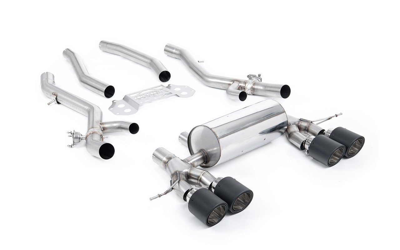 BMW G8X M3/M4 – escape desde OPF/GPF con supresor del resonador central sistema con salidas JET-115 de fibra de carbono