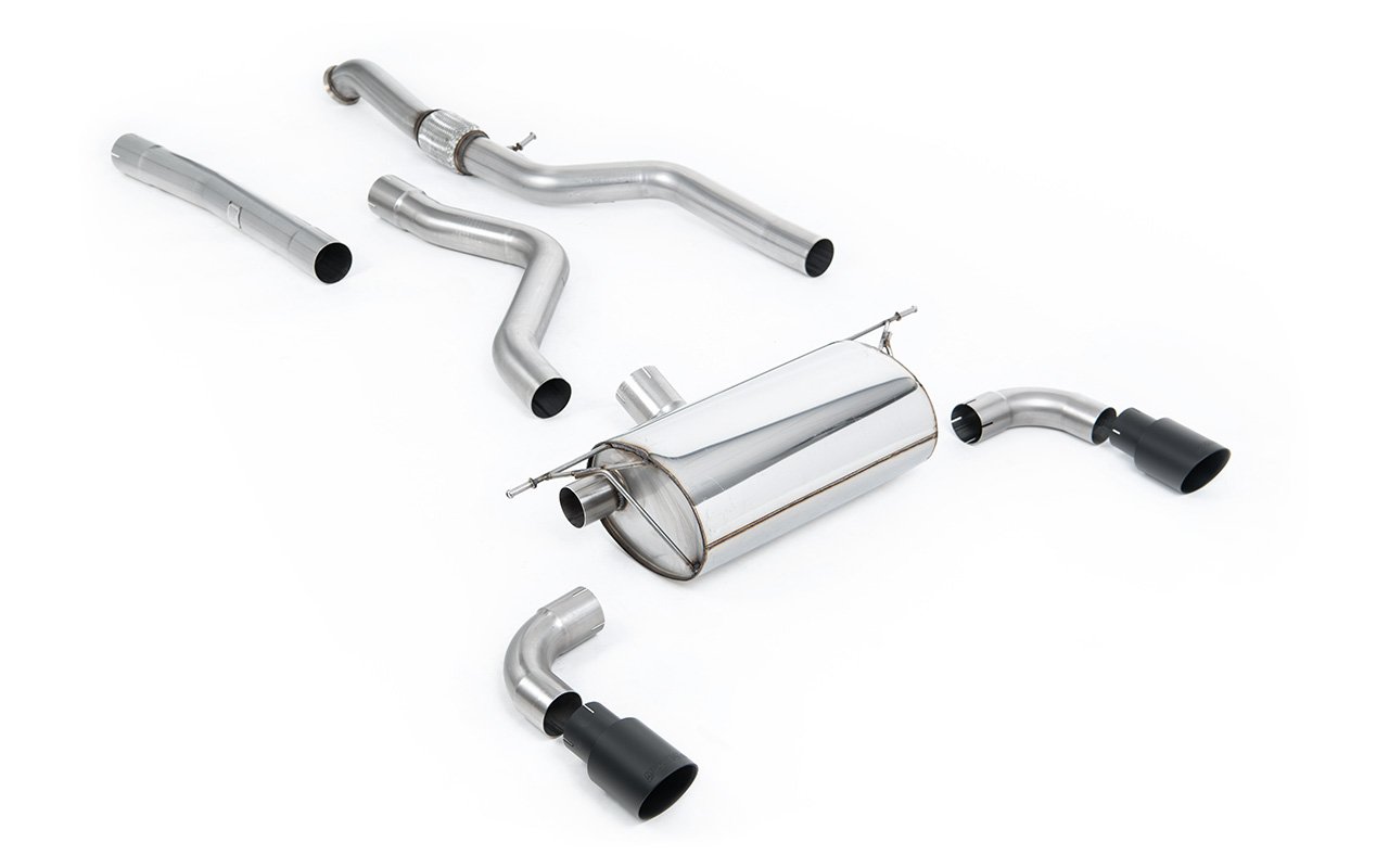 BMW F20/F21 M135i (sin xDrive) – escape cat-back con competición silencioso trasero y salidas negras con recubrimiento cerámico