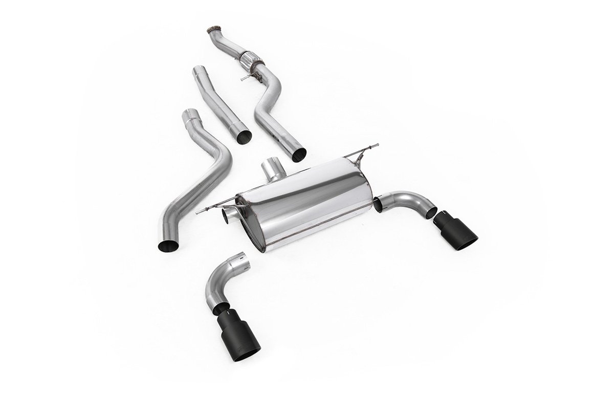 BMW F20/F21 M135i (sin xDrive) – escape cat-back con silencioso trasero Road y salidas negras con recubrimiento cerámico