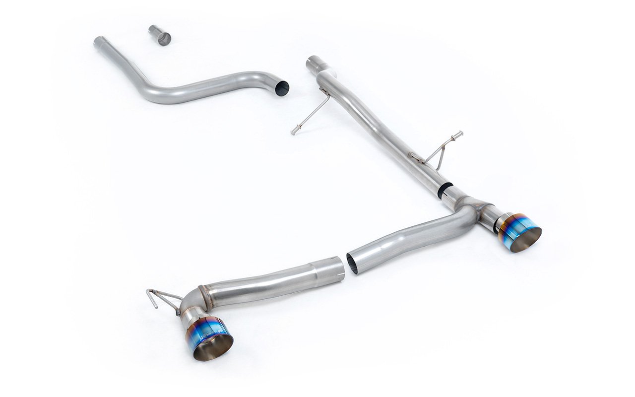 Ford Fiesta MK8 1.0T ST Line (dobles salidas) – escape desde OPF/GPF no resonado (sonido más intenso) con salidas GT-100 de titanio azulado (incluye difusor)