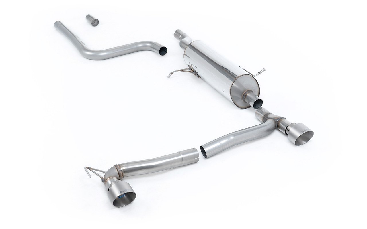 Ford Fiesta MK8 1.0T ST Line (dobles salidas) – escape desde OPF/GPF resonado con salidas GT-100 de titanio cepillado (incluye difusor)