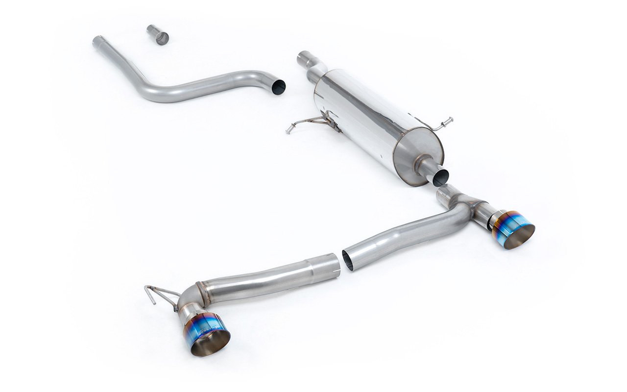 Ford Fiesta MK8 1.0T ST Line (dobles salidas) – escape desde OPF/GPF resonado con salidas GT-100 de titanio azulado (incluye difusor)
