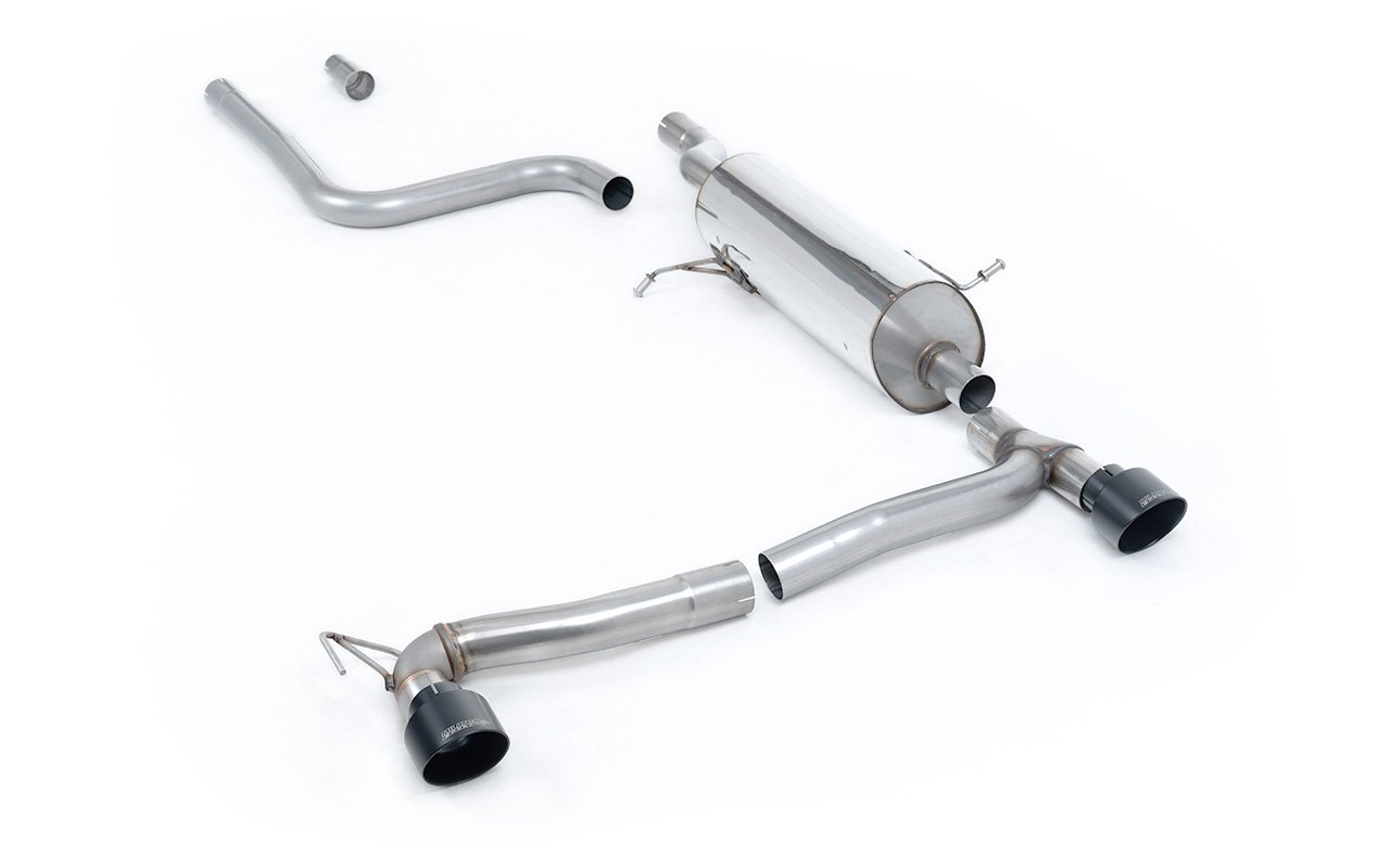 Ford Fiesta MK8 1.0T ST Line (dobles salidas) – escape desde OPF/GPF resonado con salidas GT-100 negras Cerakote (incluye difusor)