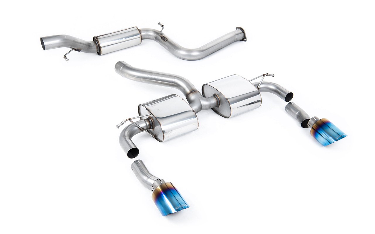 Ford Focus MK2 RS – Escape cat-back resonado (sonido más discreto) con salidas GT-115 de titanio azulado