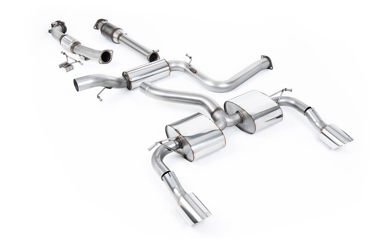 Ford Focus MK2 RS – escape turbo-back resonado (sonido más discreto) con catalizador deportivo de alto flujo y dobles DTM salidas