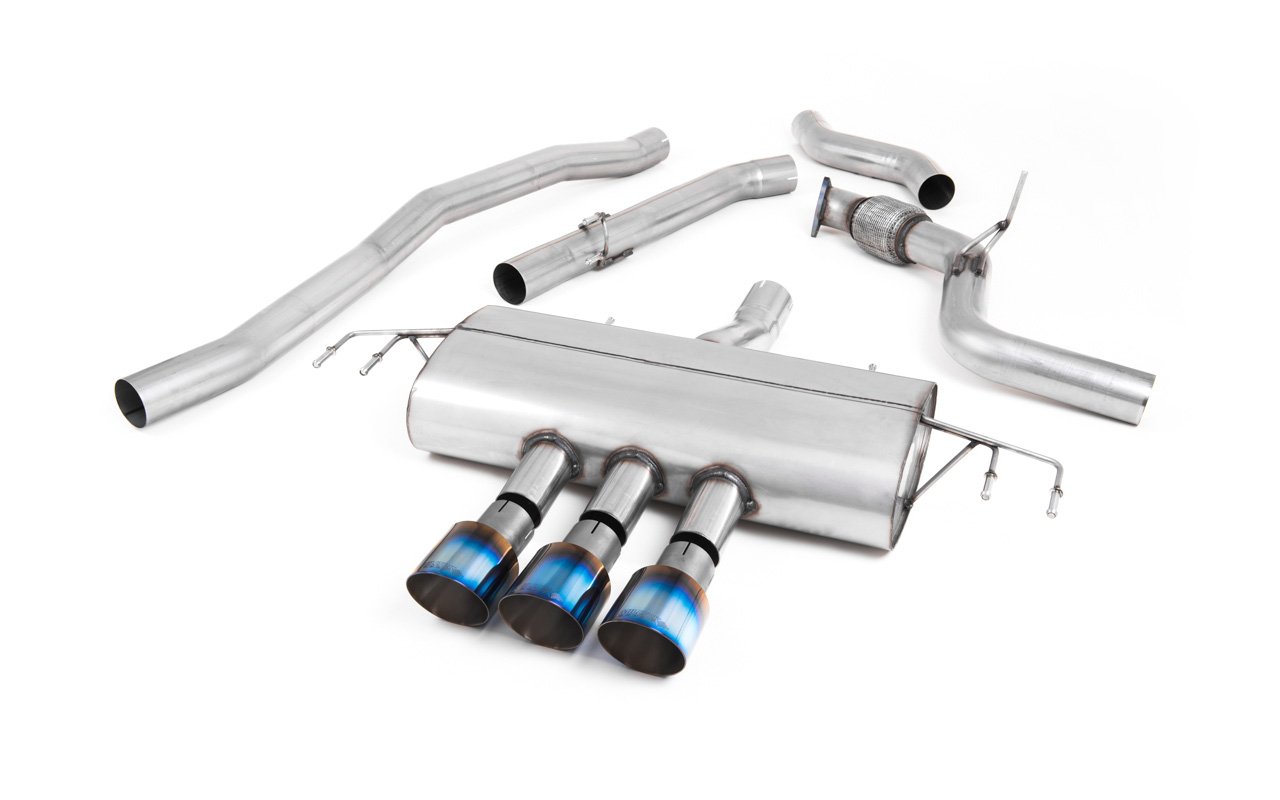 Honda Civic FK7 (sin GPF) – cat-back no resonado (sonido más intenso) – Type-R estilo con salidas de titanio azulado