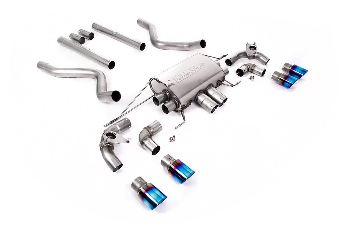 Land Rover Defender 90 5.0 V8 (NAS modelos sin GPF) – cat-back con válvulas sistema con salidas de titanio azulado – no resonado (máxima intensidad de sonido)