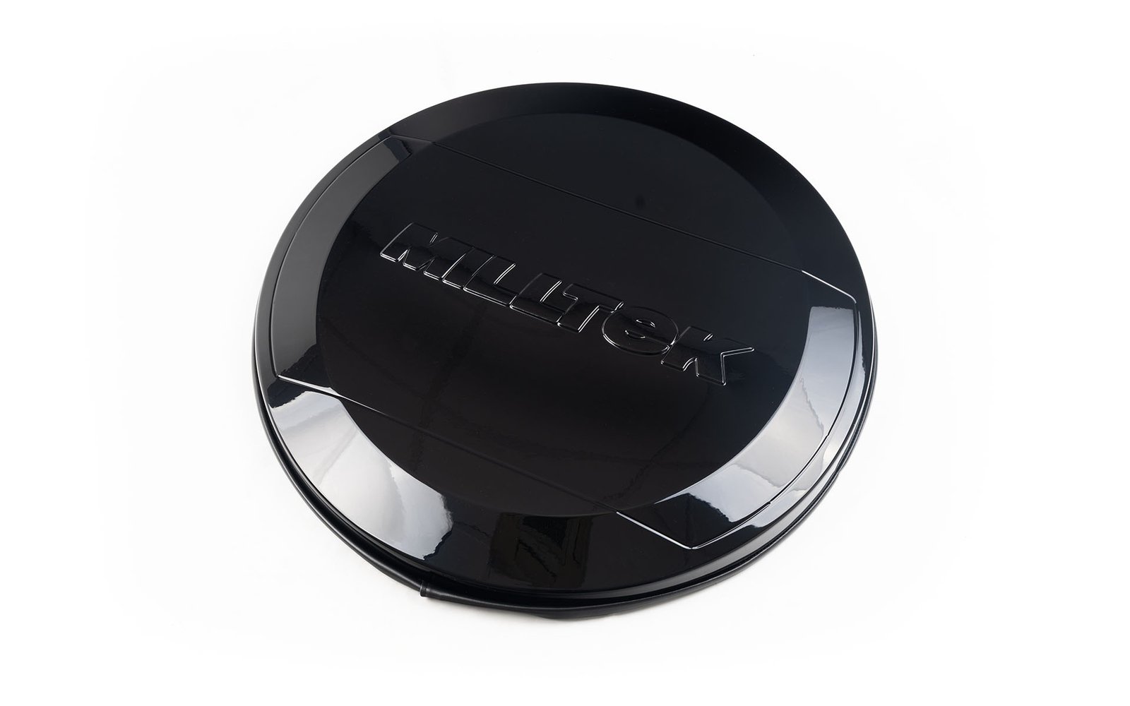 Cubierta de rueda de repuesto con logotipo Milltek en relieve – Negro brillo