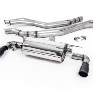 BMW F20/21 M140i (sin OPF) – escape cat-back no resonado (sonido más intenso) de competición con salidas GT-90 negras Cerakote