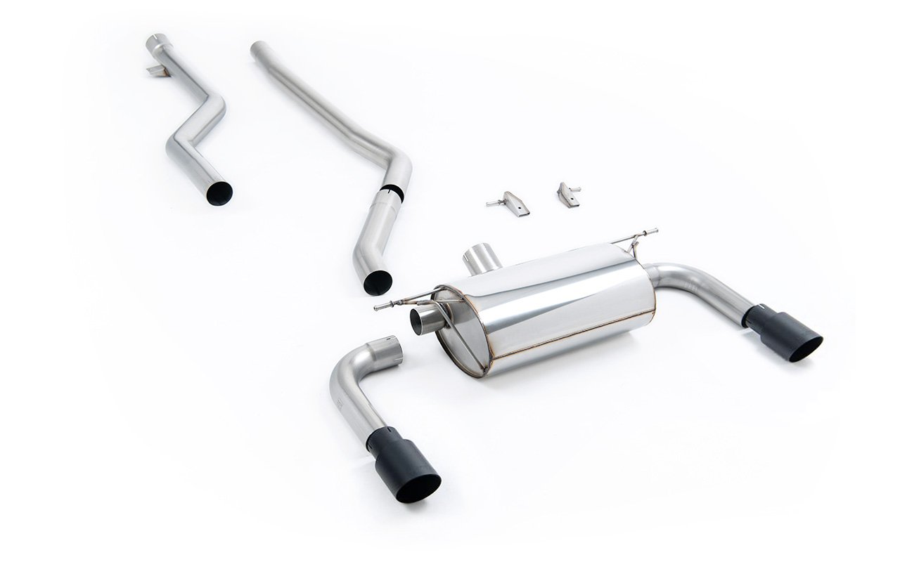 BMW Serie 3 – Competición no resonado (máxima intensidad de sonido) escape cat-back con salidas GT-90 negras Cerakote (para M340i pieza inferior del paragolpes)