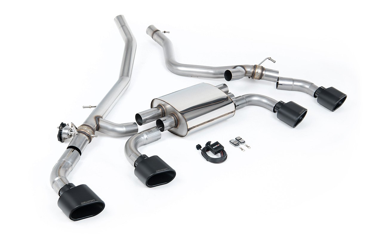 Range Rover Sport P440/460/510/550e L461(híbrido) – escape axle-back (con válvulas) con salidas ovaladas negras Cerakote