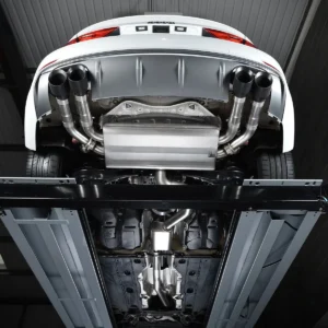 Audi S3 8V/V.2 – Escape cat-back resonado (sonido más discreto) con salidas cuádruples redondas negras Cerakote