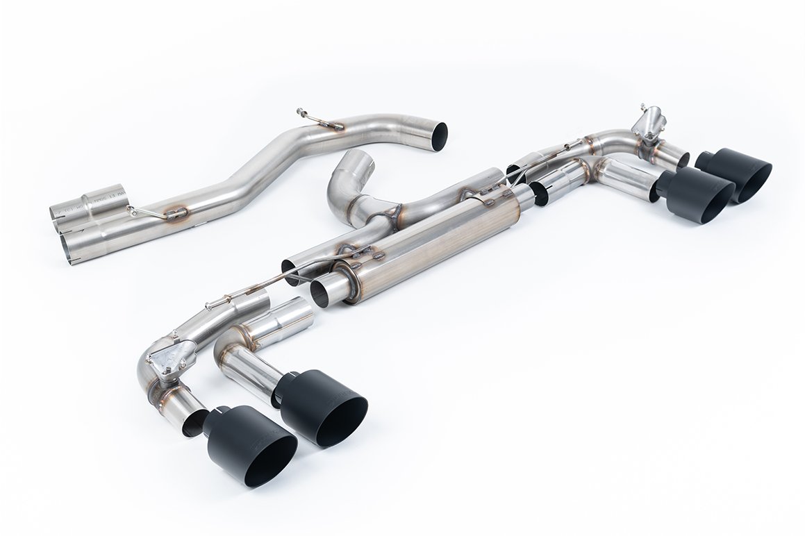 Audi S3 8Y Sportback modelos con GPF – ‘Race’ 80mm no resonado (sonido máximo) sistema de escape cat-back con colas negras Cerakote