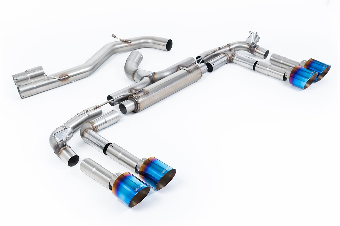 Audi S3 8Y – Non-Resonated Race (Loudest) Cat Back Exhaust System with GT-115 Burnt/Blue Titanium Tips