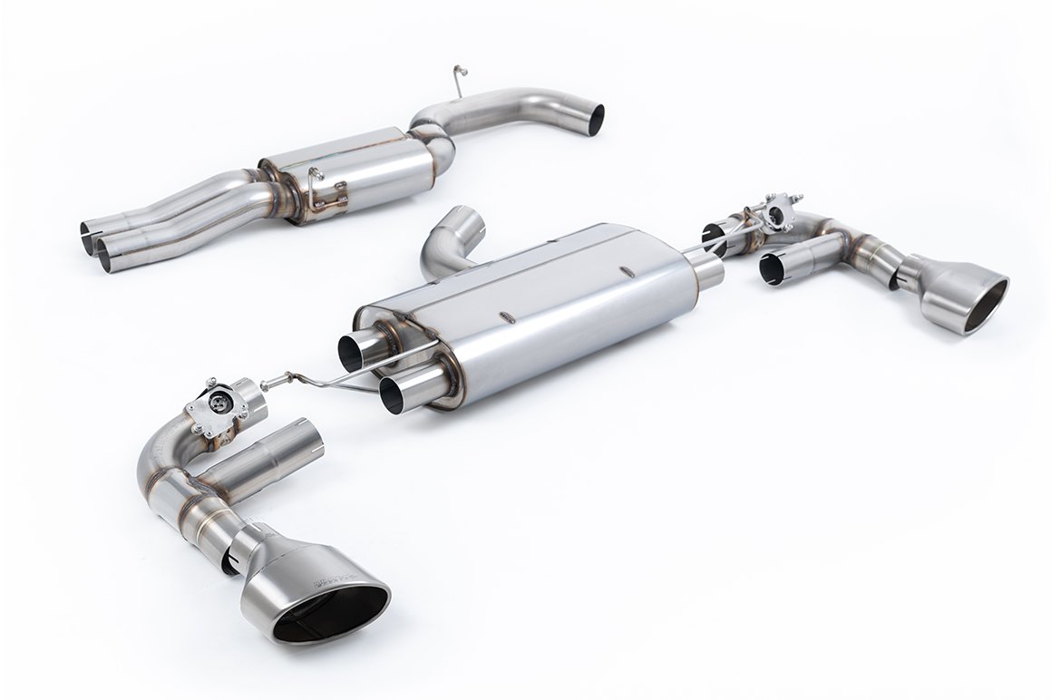 Audi TTRS MK3 Quattro – 80mm Resonated (Quieter) Cat Back with Brushed Titanium Trims