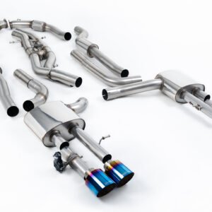 Audi S8 D5 V8 (batalla larga) – resonado (más discreto) cat-back con colas de titanio azul/quemado