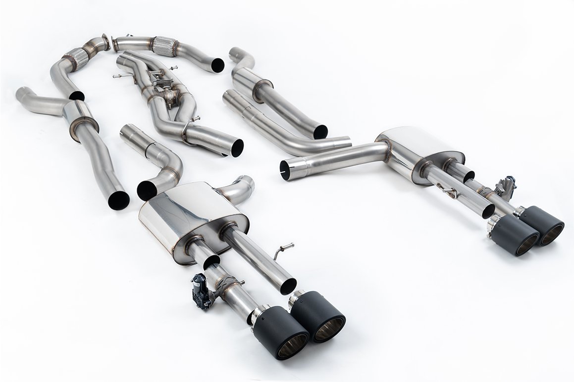 Audi S8 D5 V8 (batalla larga) – resonado (más discreto) cat-back con colas JET-115 de carbono
