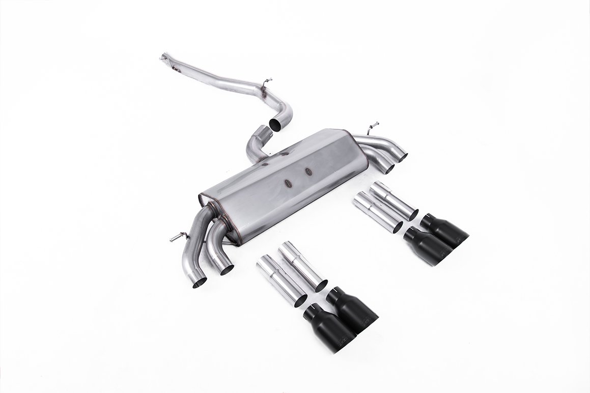Audi S3 8V/V.2 – Non-Valved & Non-Resonated (Louder) Cat-Back Race Exhaust System with Quad Round Cerakote Black Trims