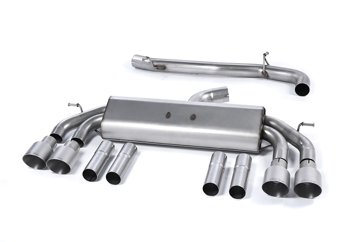 Audi S3 8V/V.2 – Non-Valved & Non-Resonated (Louder) Cat-Back Race Exhaust System Quad Round Titanium Trims
