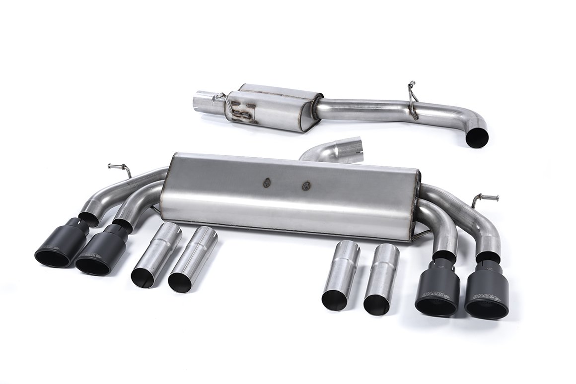 Audi S3 8V/V.2 – Non-Valved & Resonated (Quieter) Cat-Back Race Exhaust System with Quad Oval Cerakote Black Trims