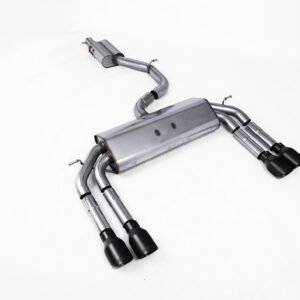 Audi S3 8V/V.2 – Non-Valved & Resonated (Quieter) Cat-Back Race Exhaust System with Quad Round Cerakote Black Trims
