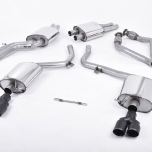 Audi S5 B8 (S tonic) – resonado (más discreto) sistema de escape cat-back con colas cuádruples negras Cerakote
