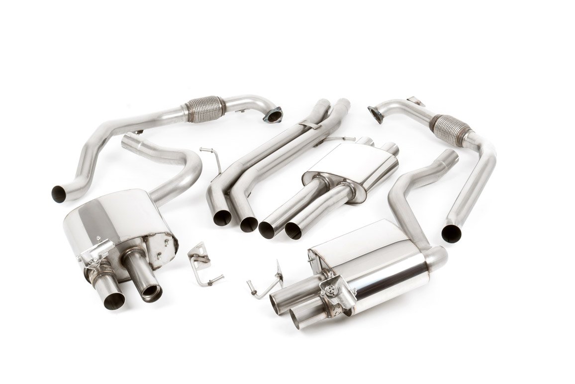 Audi S4/S5 B9 difusor Sport sin barras de refuerzo – resonado (más discreto) sistema de escape cat-back con colas cuádruples GT-100 de titanio quemado