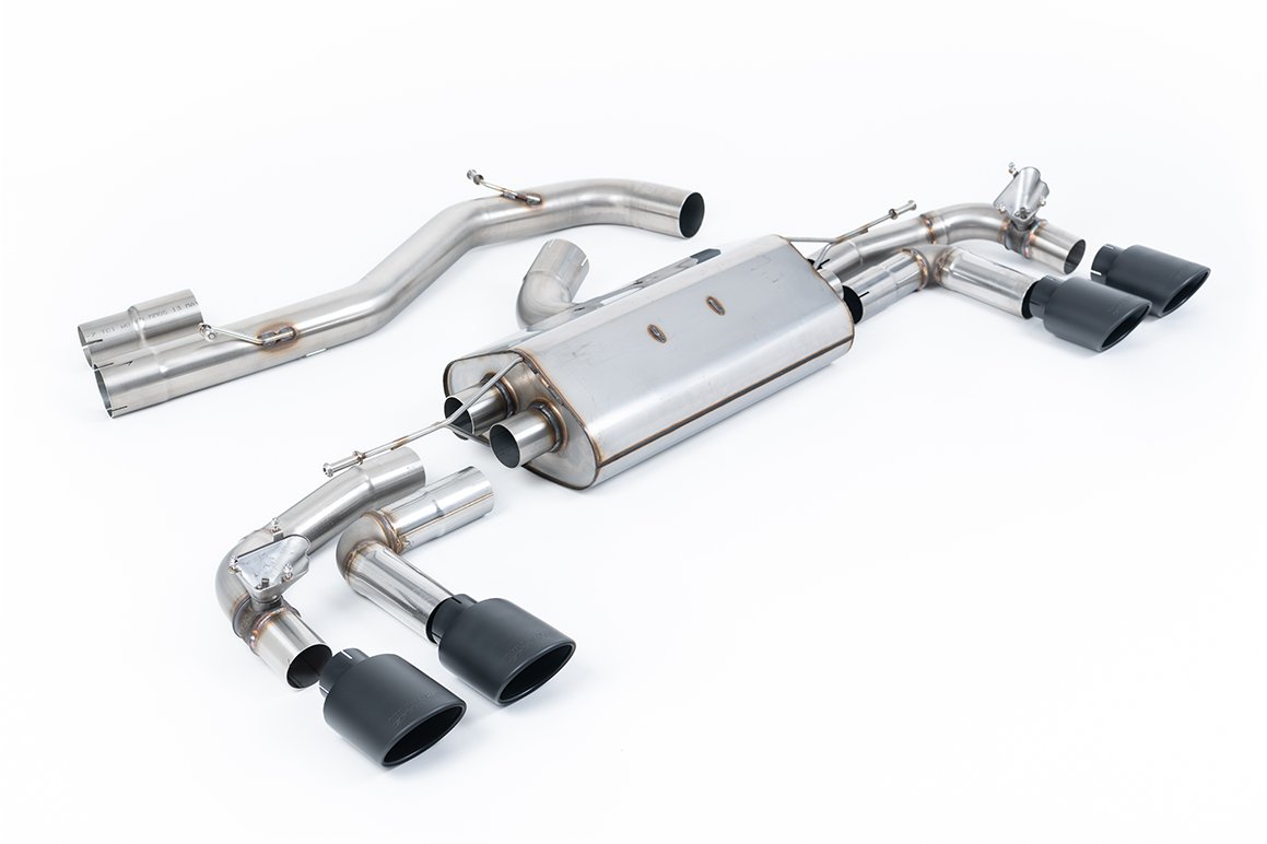 Audi S3 8Y Sportback modelos con GPF – 80mm no resonado (más sonido) sistema de escape cat-back con colas ovaladas negras Cerakote