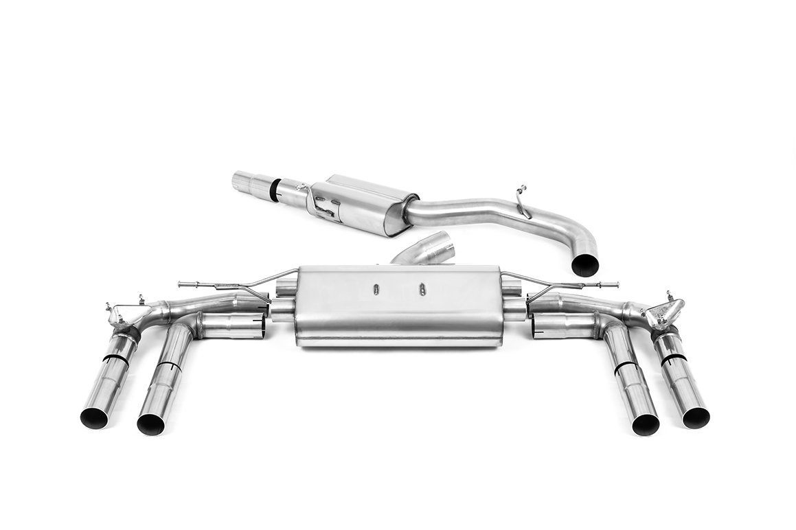Audi S3 8Y modelos con GPF – 80mm resonado sistema de escape cat-back con colas negras Cerakote