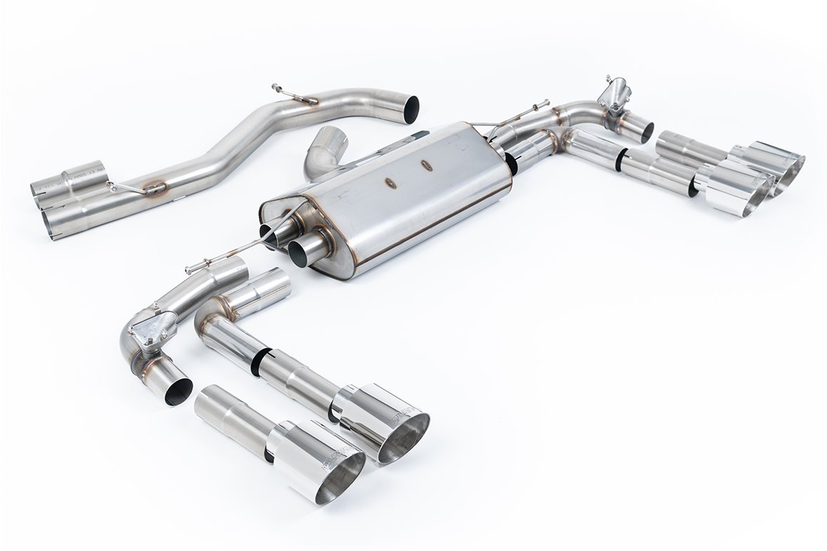Audi S3 8Y – semirresonado sistema de escape cat-back con colas GT-115 pulidas